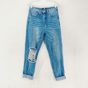 Boohoo Blue Cotton Distressed High Waist Distressed Jeans P3279